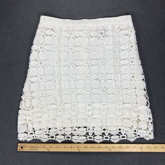 Topshop Skirt Womens 6 White Crochet Lace Embroidered Zip Back Boho Pull On Mini - Picture 10 of 13